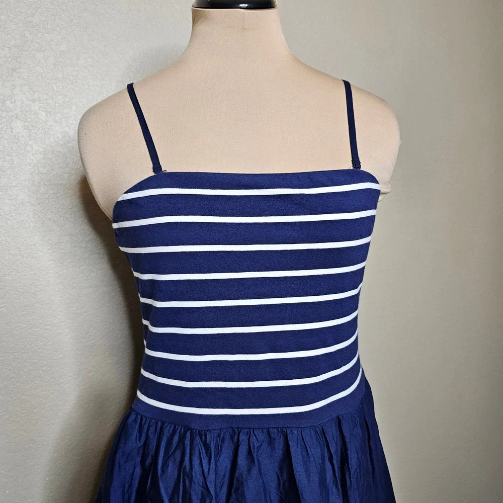 J.Crew Mixed-media Midi Dress Navy Blue White Striped Size Medium